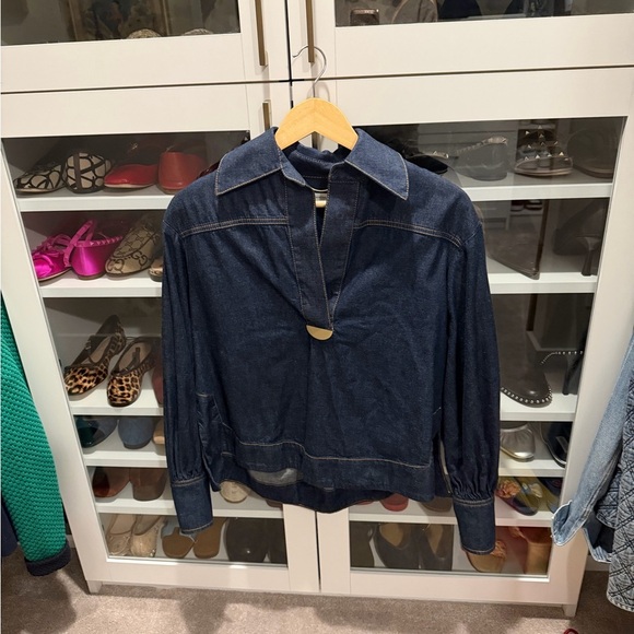 Zimmermann Dark Blue Appliquéd Denim Shirt - Picture 4 of 7